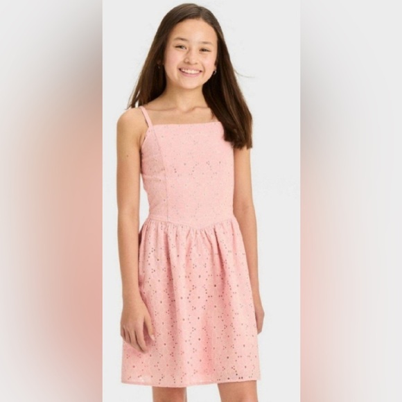 *Worn Once* Art Class Girl’s Pink Floral Eyelet Sleeveless Dress, Size L (10/12) - Picture 1 of 11